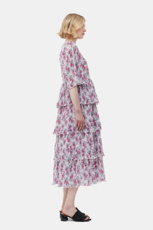 Pleated Georgette Flounce Smock Midi Dress | Mauve Chalk