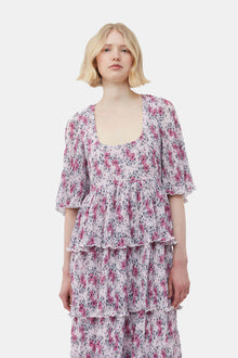 Pleated Georgette Flounce Smock Midi Dress | Mauve Chalk
