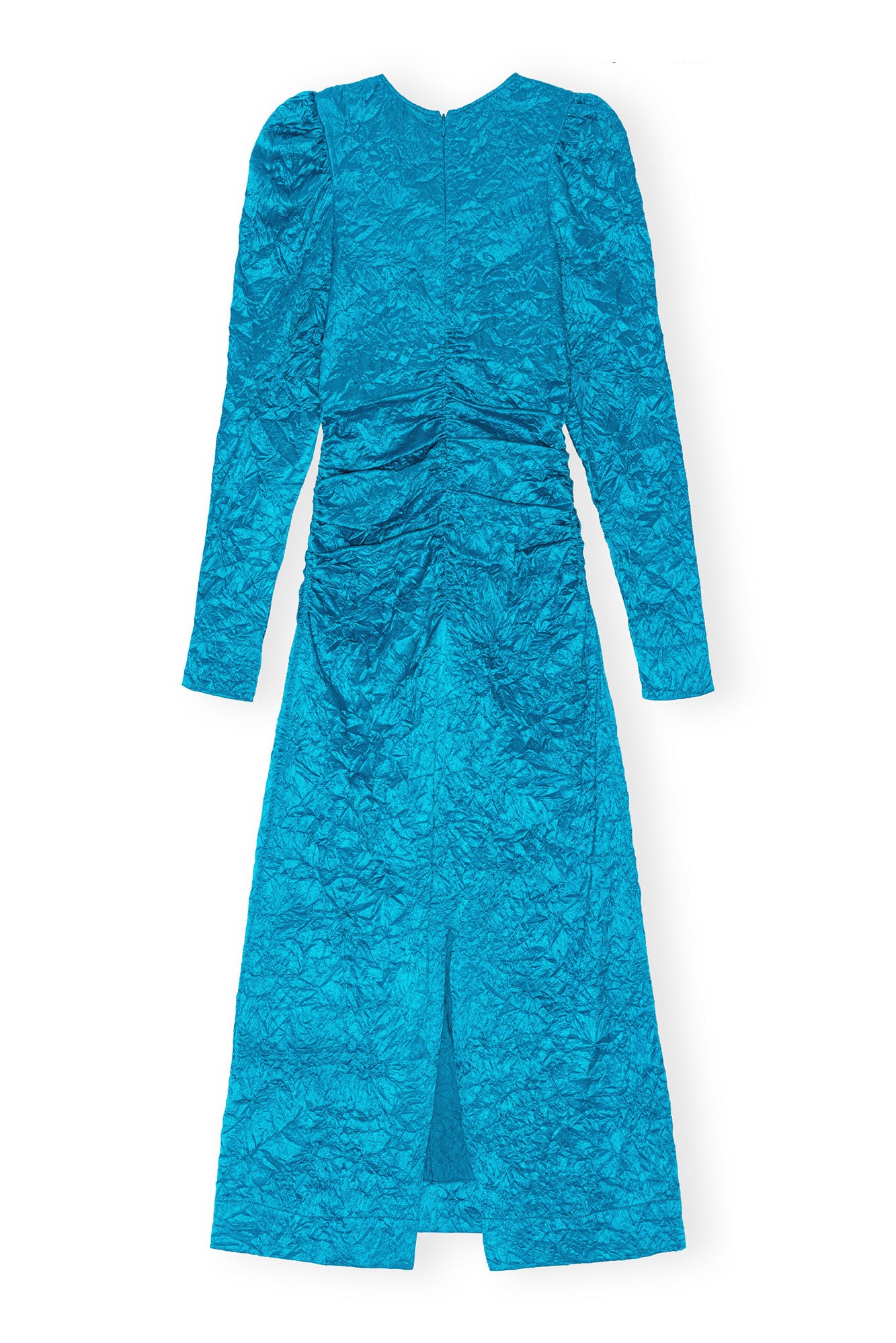 Crinkled Satin O-Neck Midi Dress | Algiers Blue