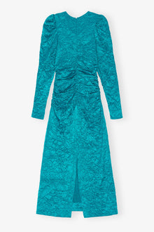 Crinkled Satin O-Neck Midi Dress | Algiers Blue