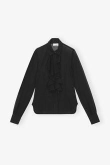 Chiffon Center Ruffle Shirt | Black