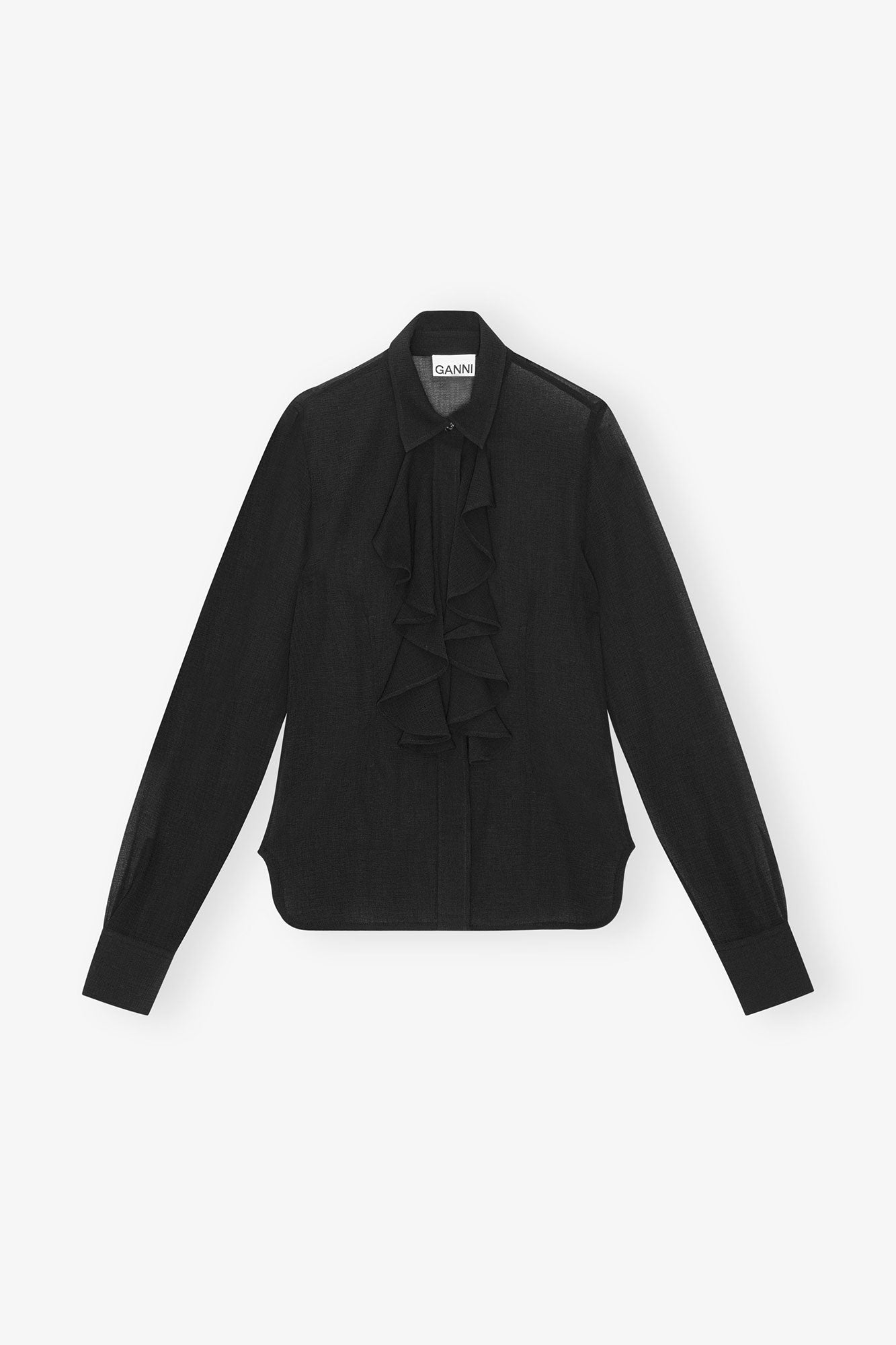 Chiffon Center Ruffle Shirt | Black