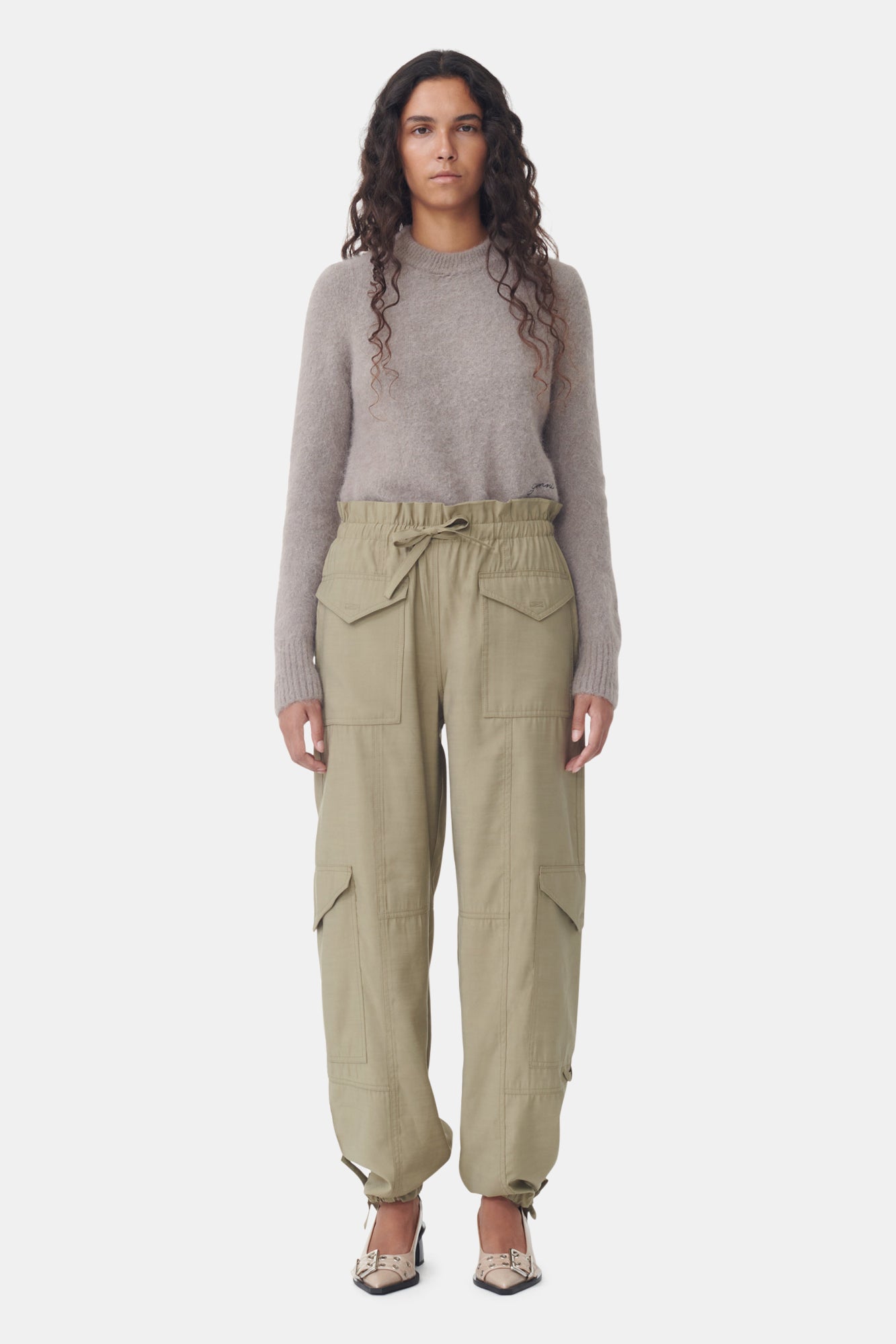 Light Slub High Waist Pocket Trousers | Aloe