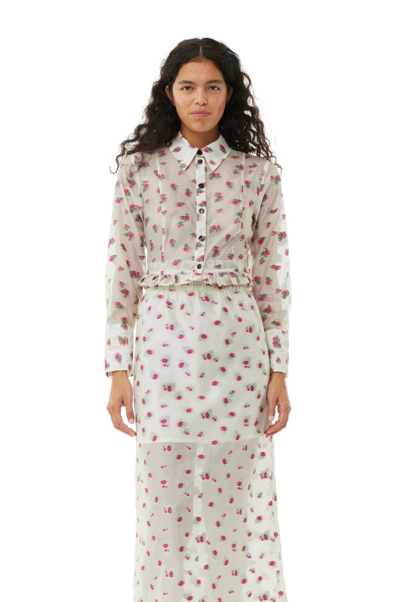 Floral Organza Jacquard Long Elasticated Skirt | Tofu