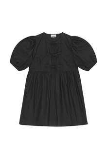 Cotton Poplin Tie String Mini Dress | Black