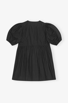 Cotton Poplin Tie String Mini Dress | Black