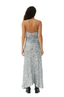 3D Sequins Long Slip Dress | Silver