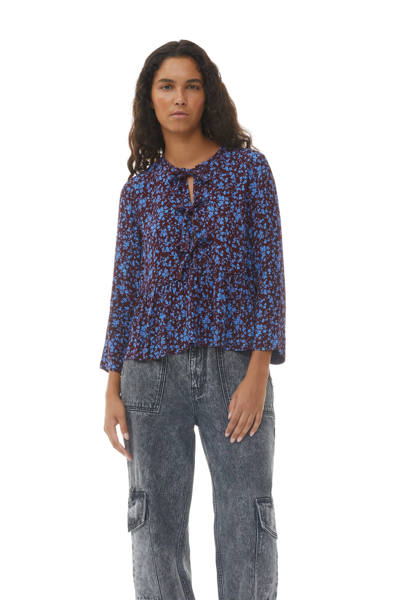 Printed Crepe Peplum Blouse | Port Royale