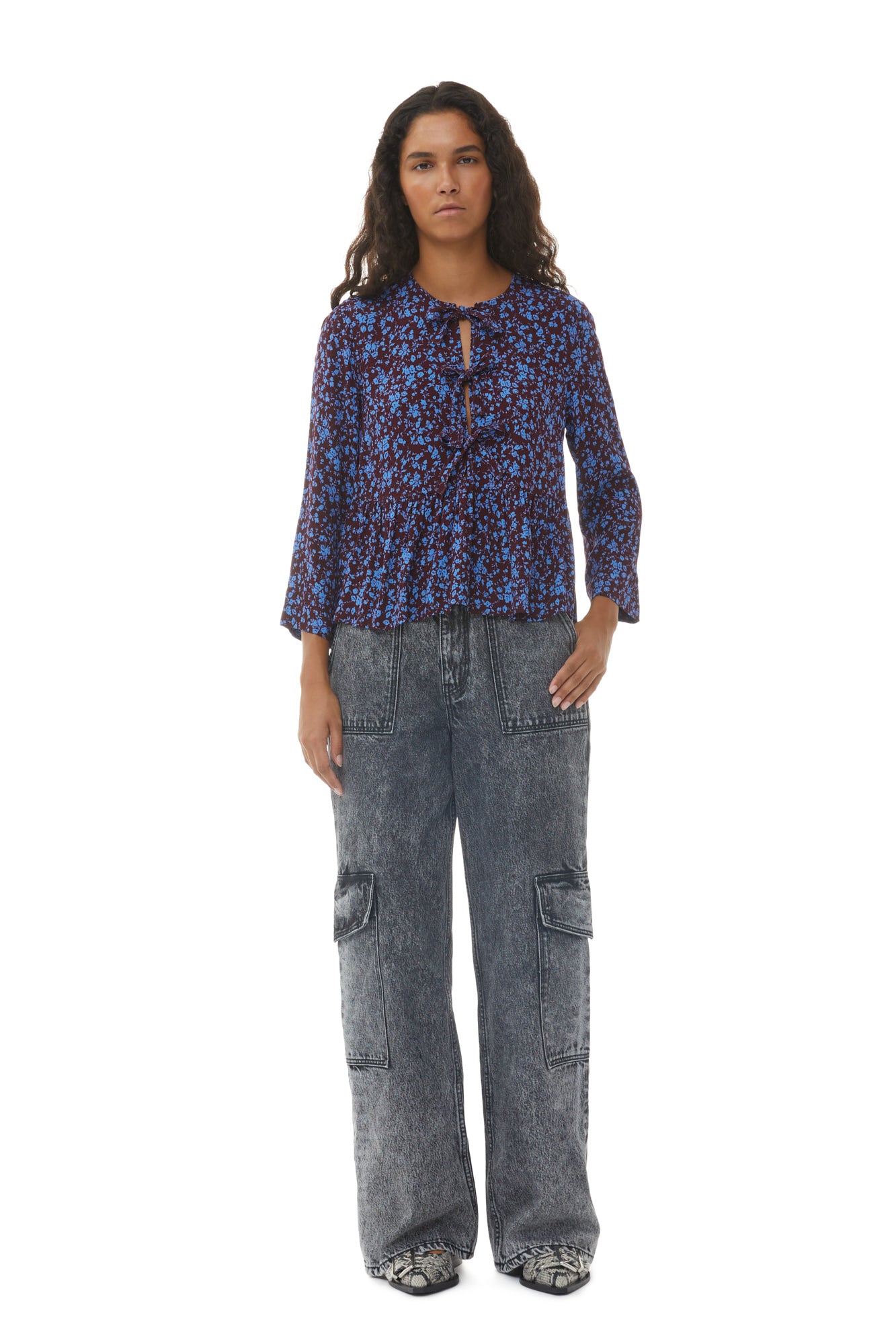 Printed Crepe Peplum Blouse | Port Royale