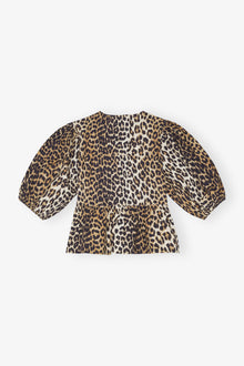 Cotton Poplin Peplum Tie Blouse | Leopard