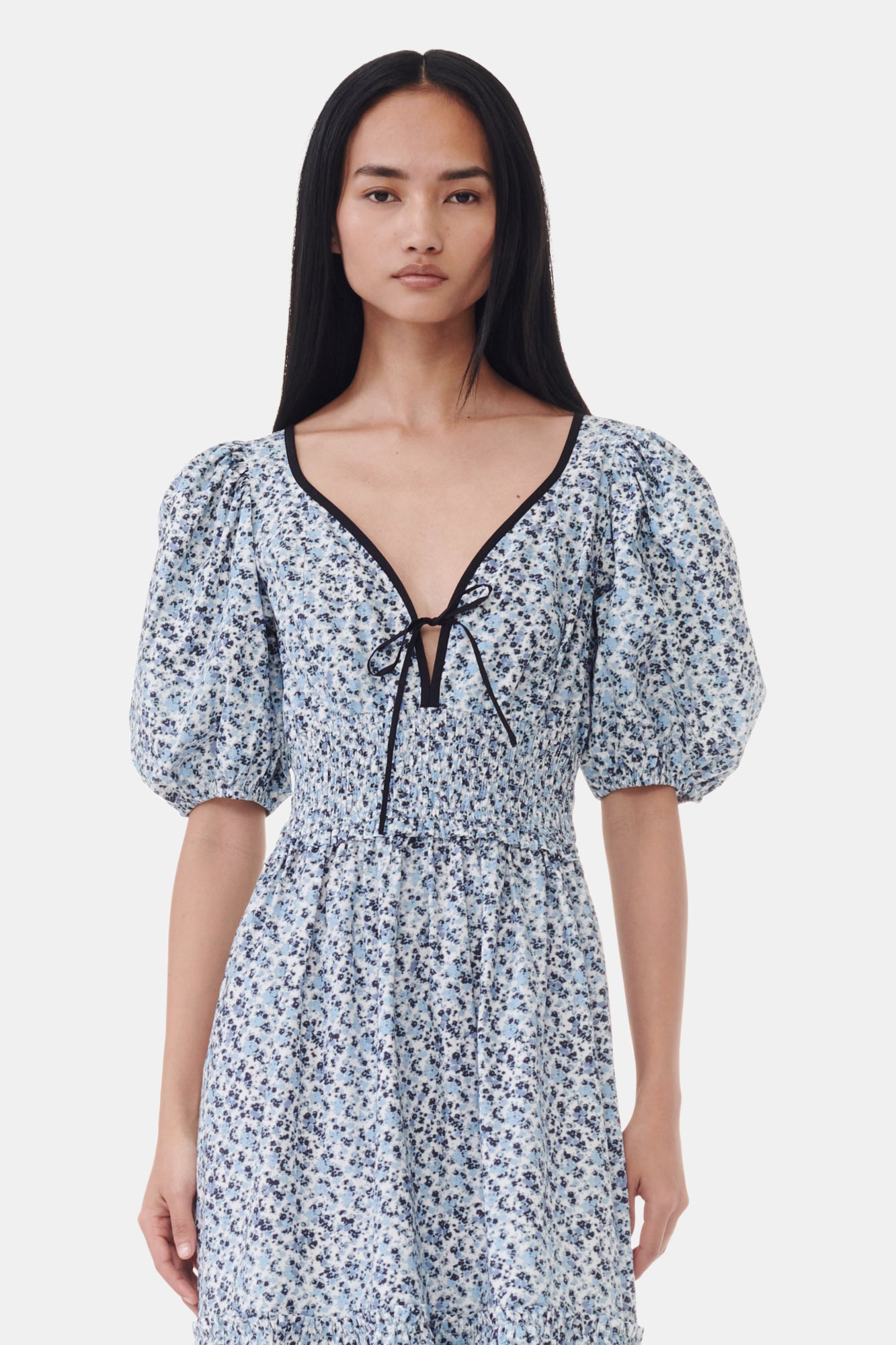 Floral Printed Cotton Long Smock Dress | Glacier Lake