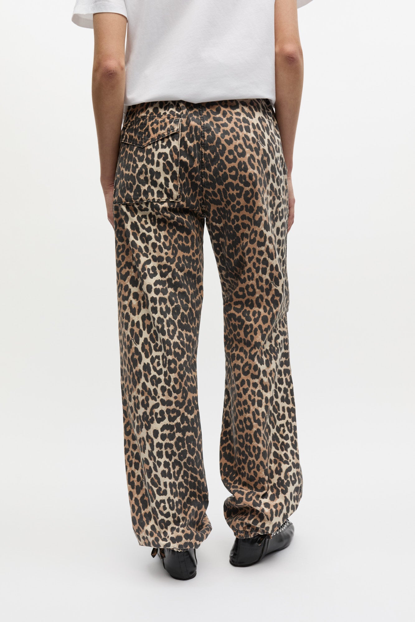 Leopard Washed Cotton Canvas Drawstring Trousers | Almond Milk