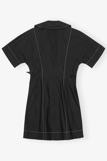 Cotton Poplin Wrap Mini Dress | Black