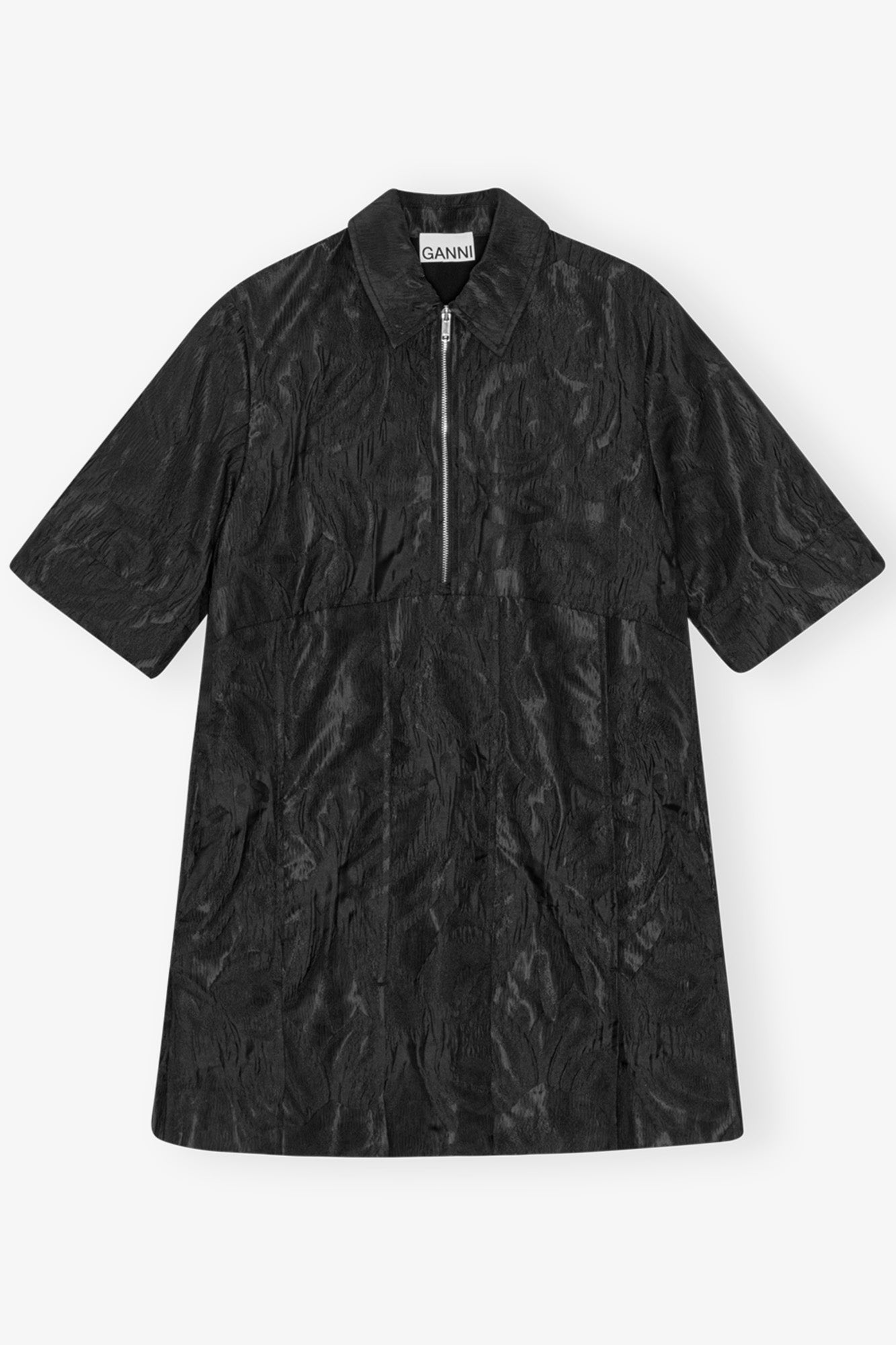 Textured Cloque Pleated Mini Dress | Black