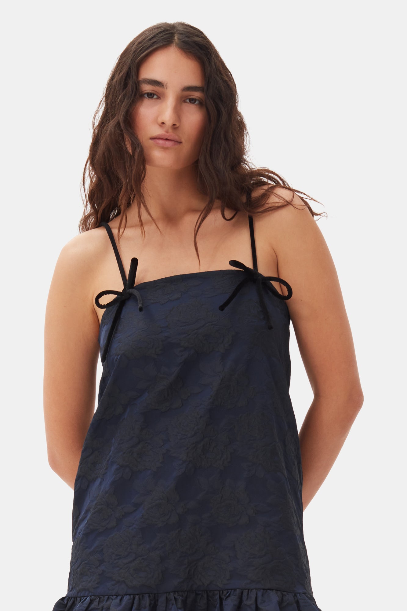 Botanical Jacquard Strap Midi Dress | Peacoat