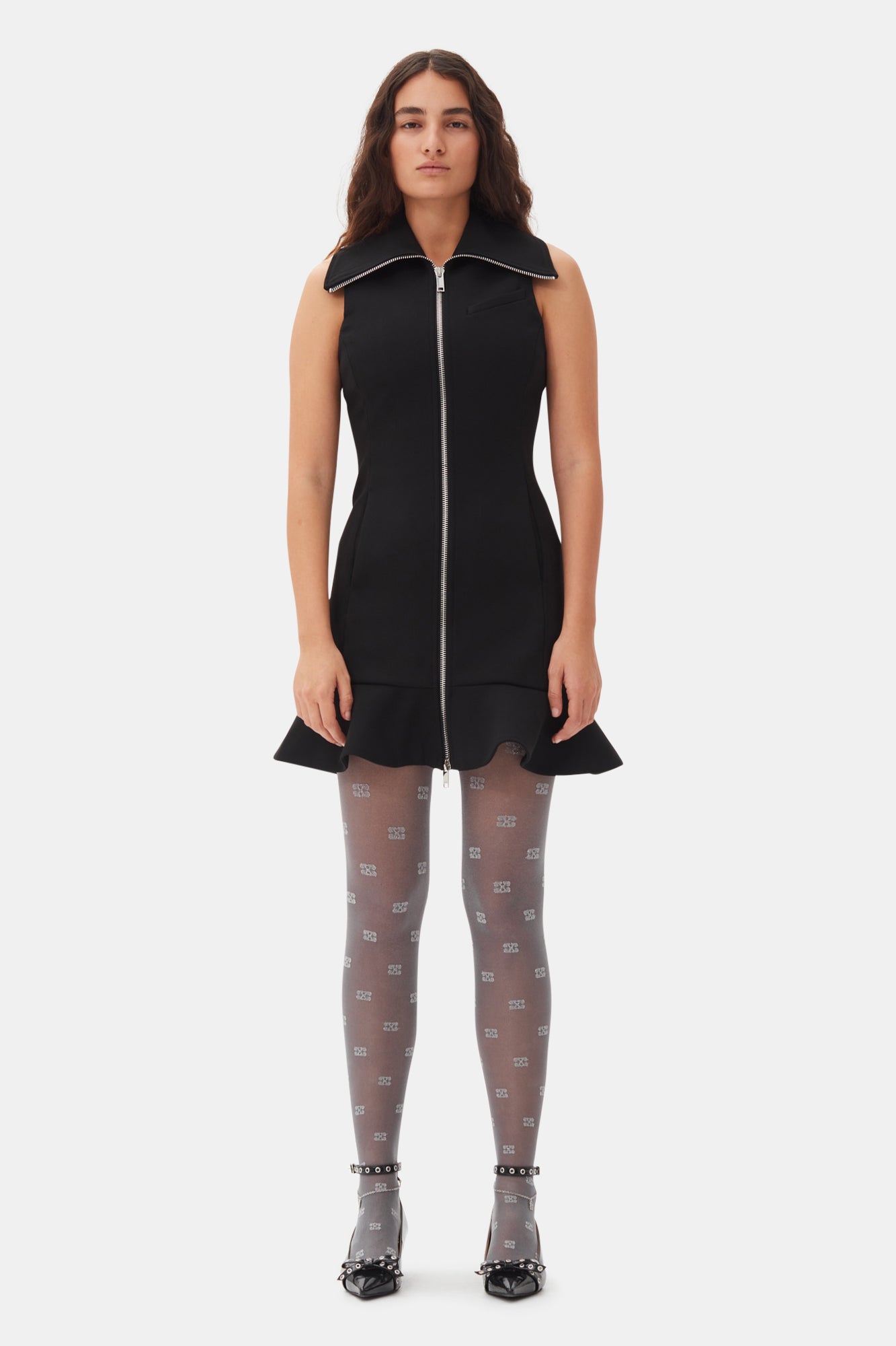 Bonded Crepe Zip Closure Mini Dress | Black