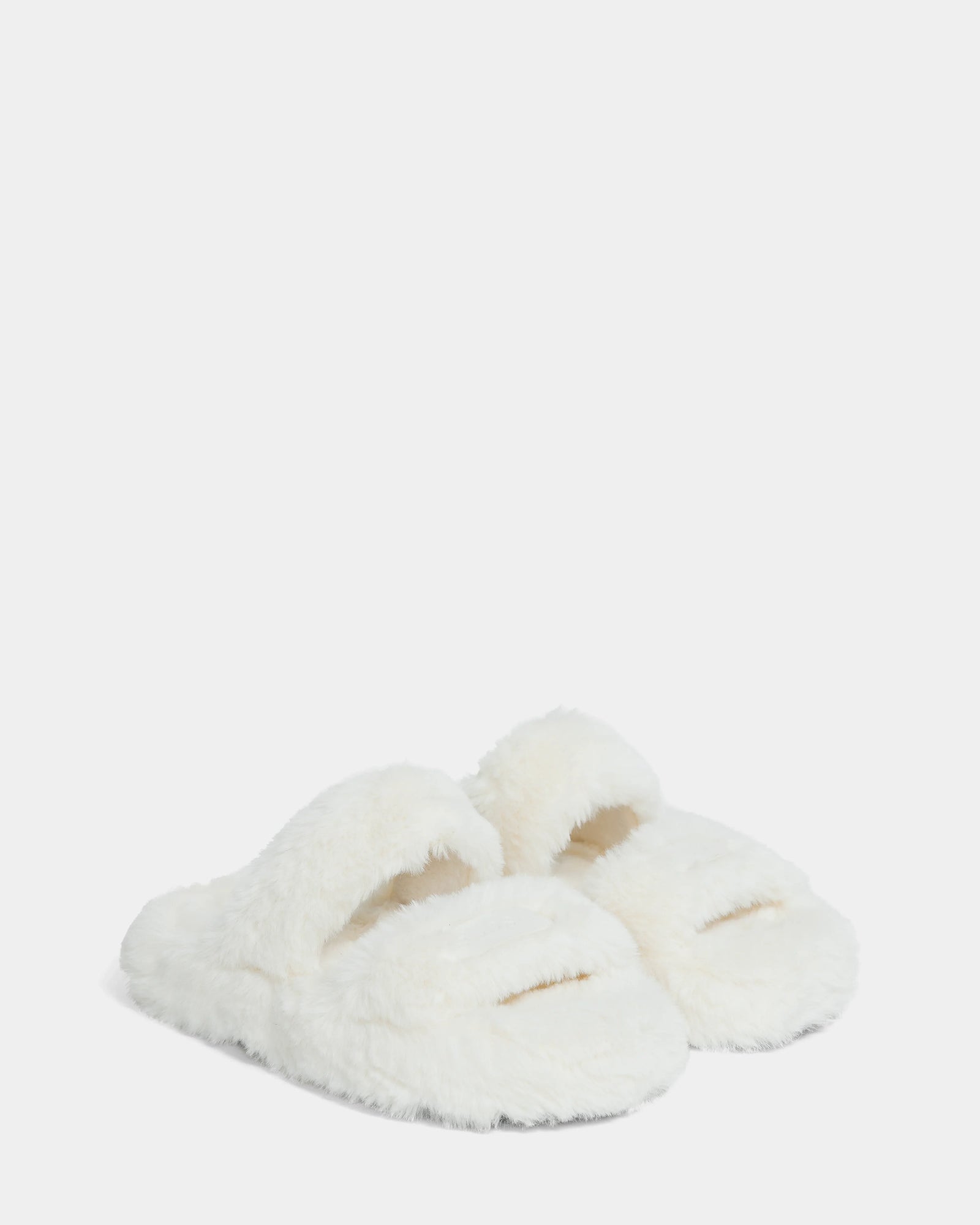 Cozy up in style with Rudsaks ZETA - 8224508 Iceland: fluffy white faux fur womens slippers featuring open toes and thick, plush straps, set against a plain white background.