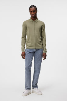 Men | Nyle Light Merino Zip Cardigan | Oil Green