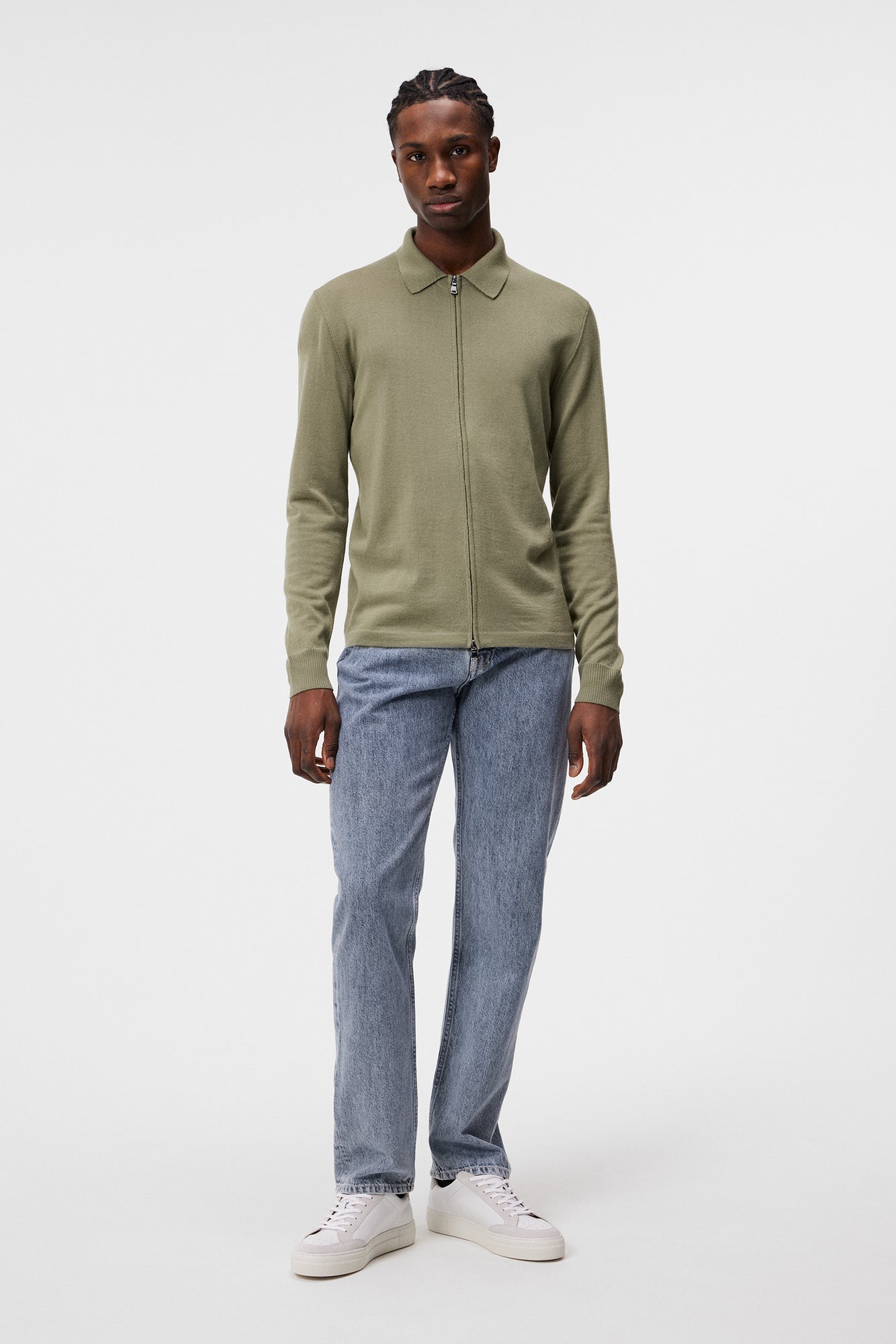 Men | Nyle Light Merino Zip Cardigan | Oil Green