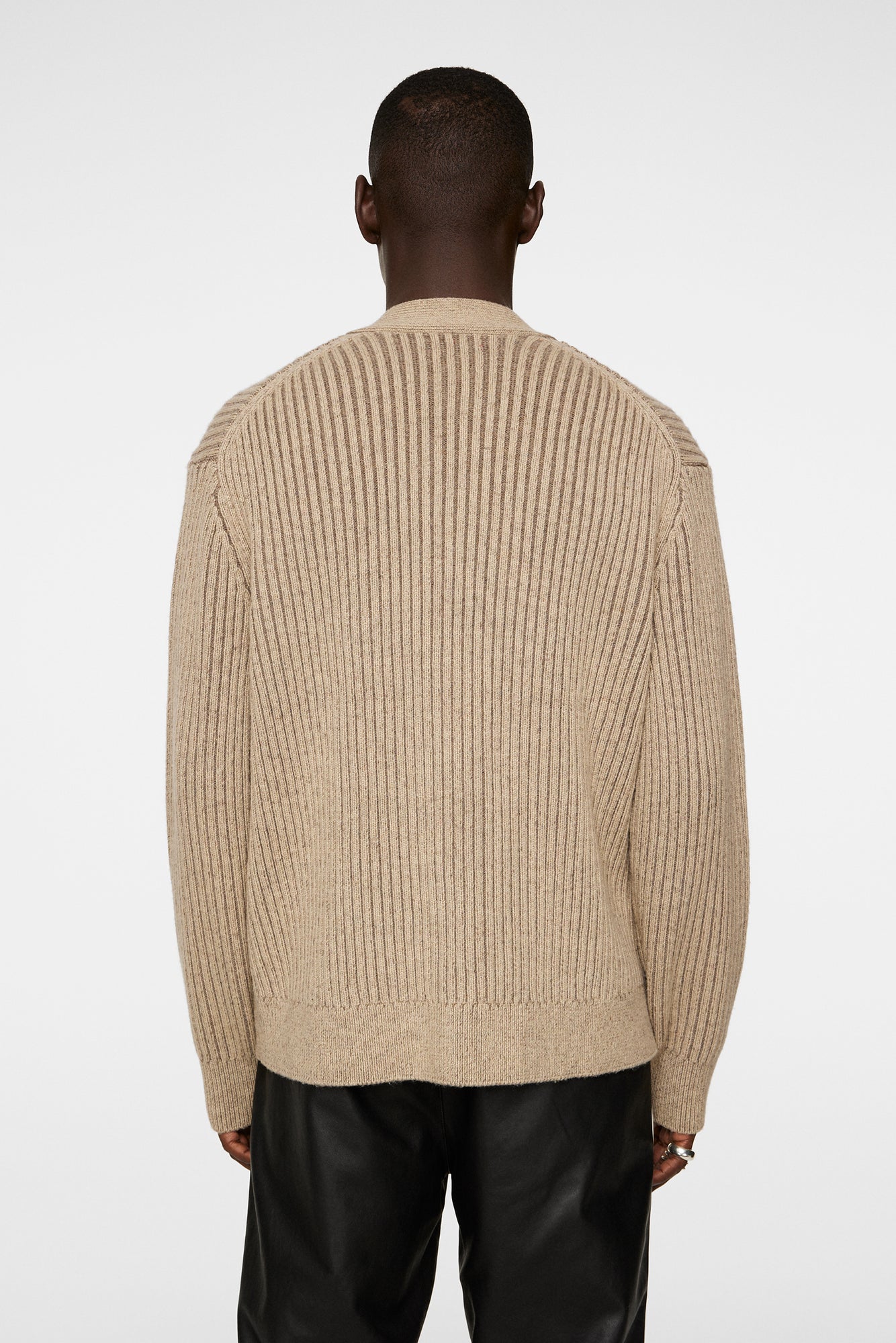 Men | Twin Plated Knit Cardigan | Tiger Brown