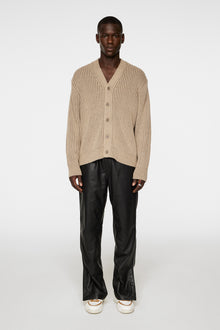 Men | Twin Plated Knit Cardigan | Tiger Brown