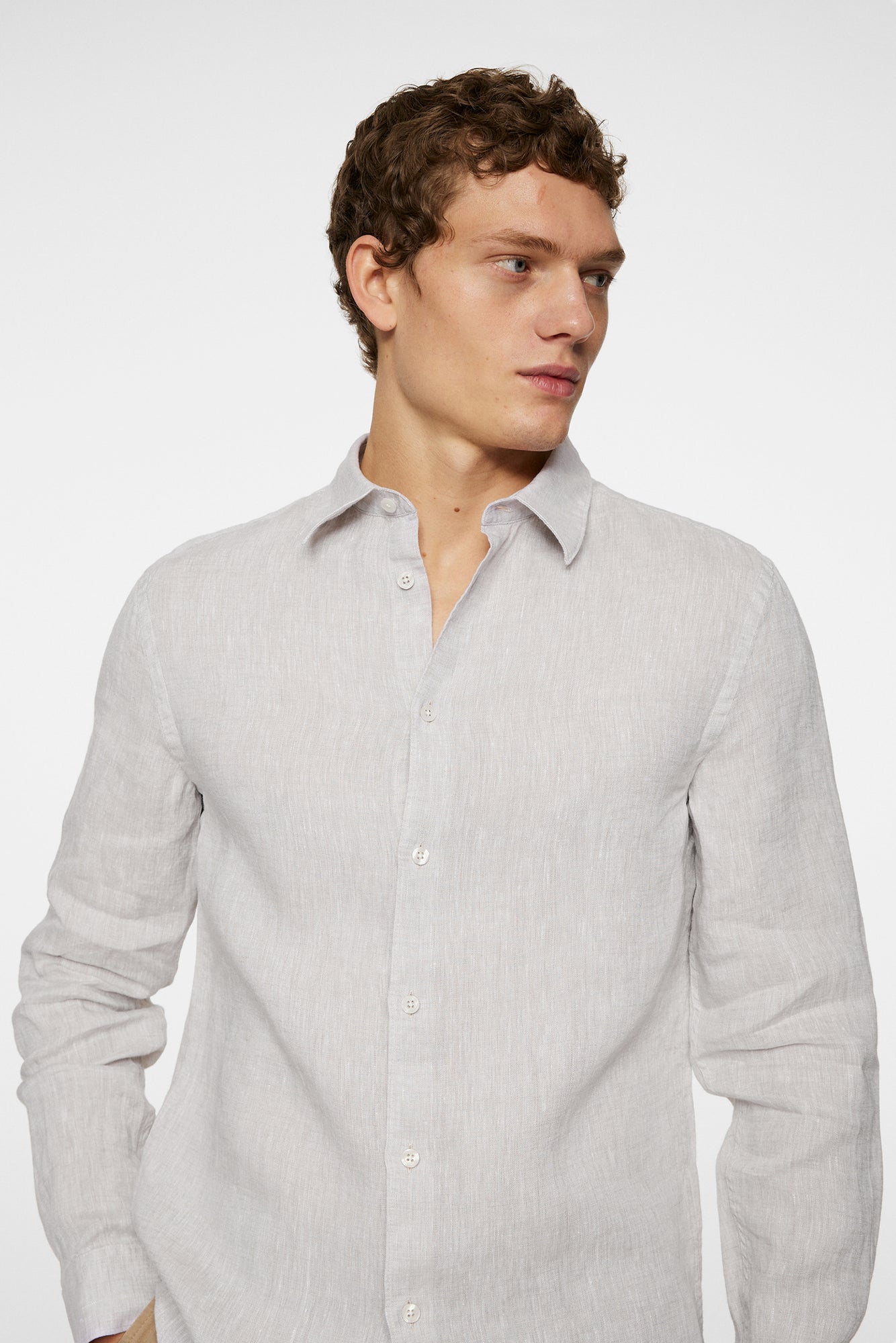 Men | Slim LS Linen Melange Shirt | Moonbeam