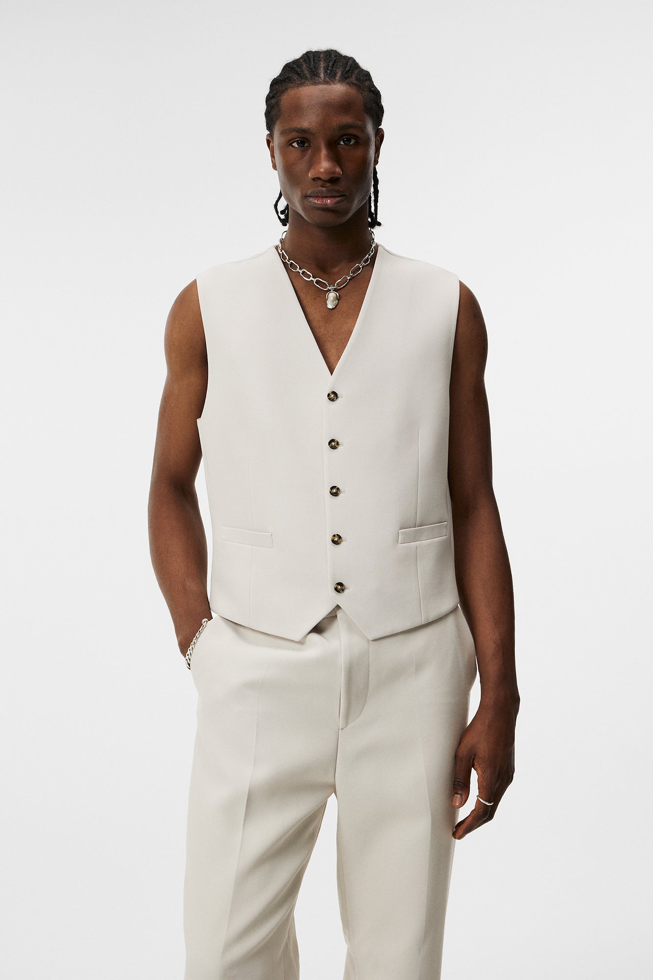 Men | Walid Double weave Waistcoat | Moonbeam