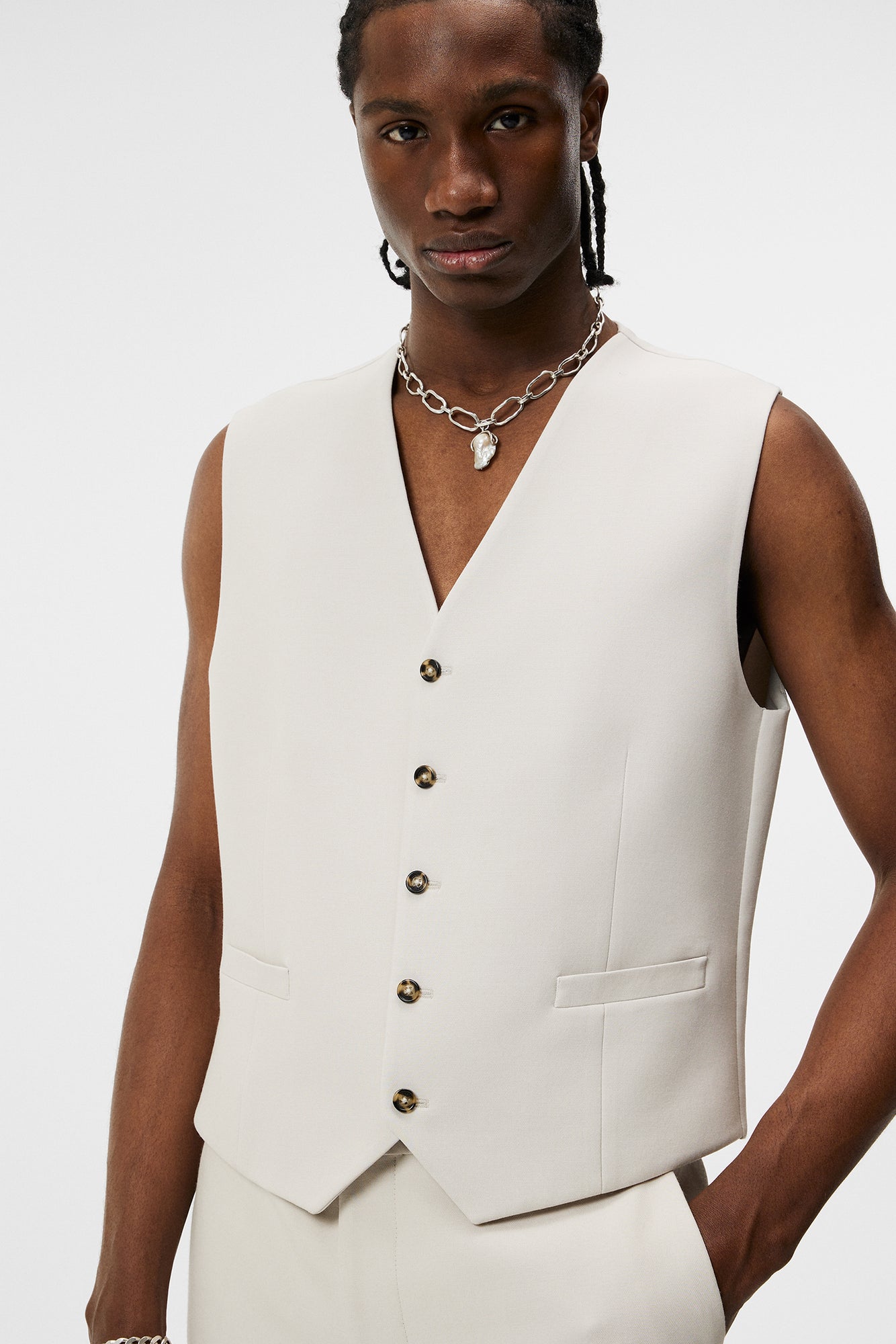 Men | Walid Double weave Waistcoat | Moonbeam