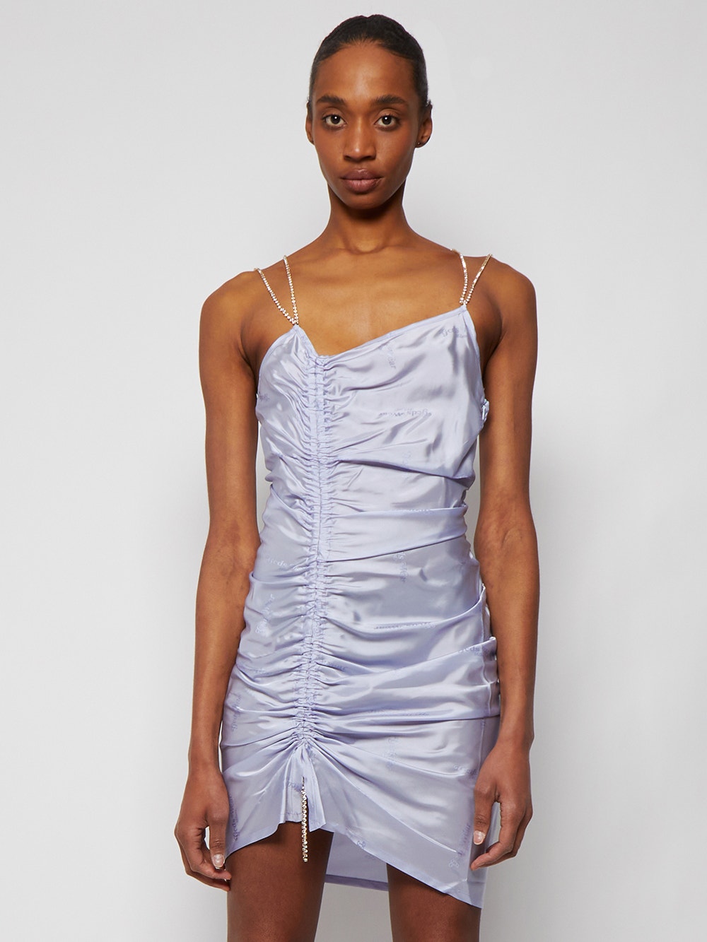 Women | GCDS | Asymmetrical Gathered Logo Dress | New Light Blue