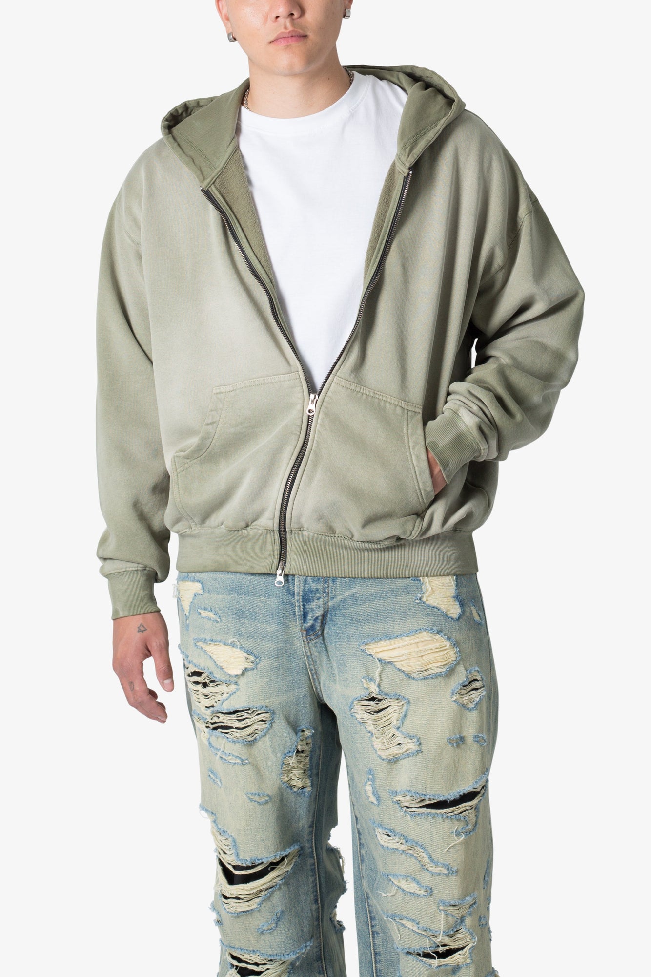 Faded Basic Zip Up Hoodie | Washed Olive