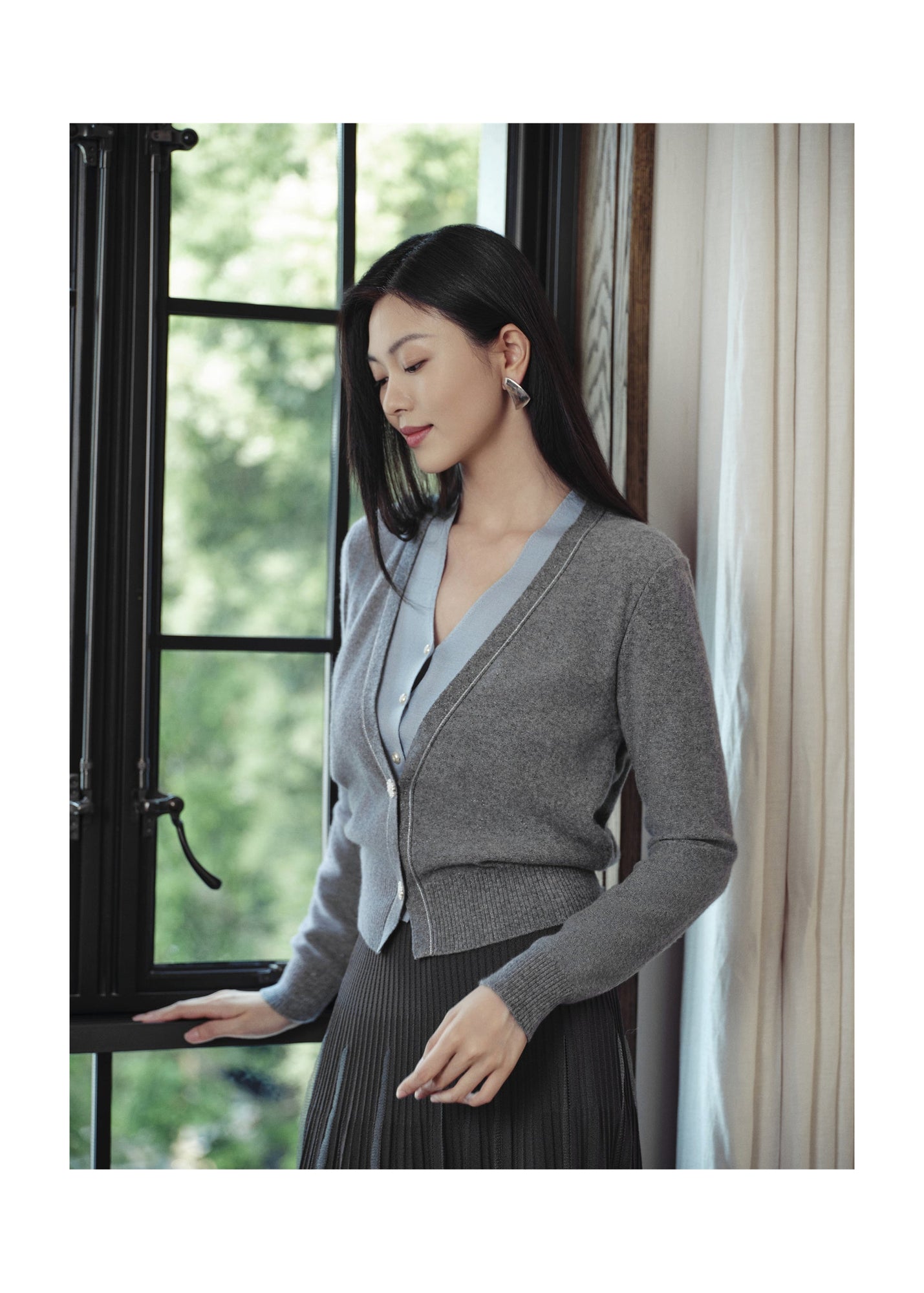 Faux Two-Piece Pullover | Grey