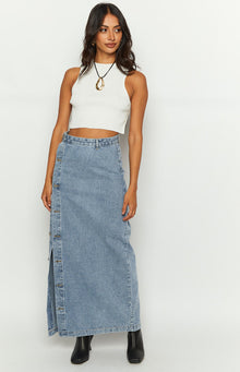 Fazio Button Side Maxi Skirt | Denim
