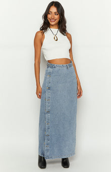 Fazio Button Side Maxi Skirt | Denim