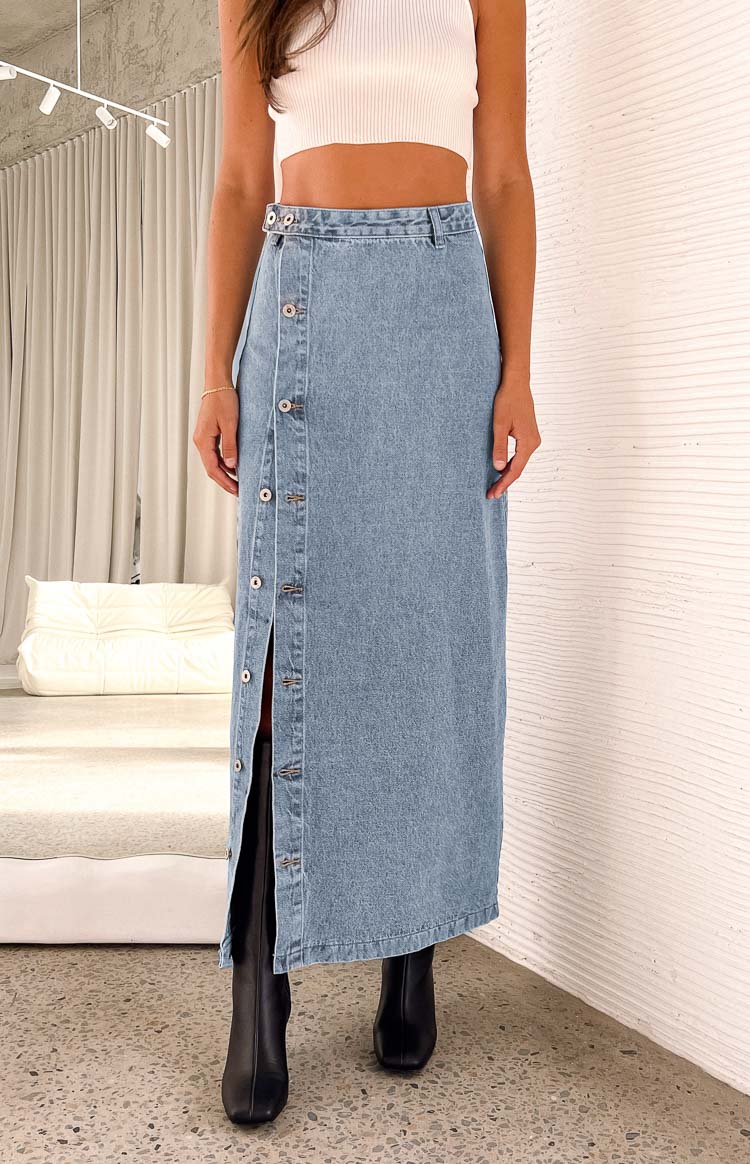 Fazio Button Side Maxi Skirt | Denim