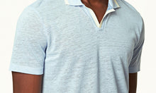 Felix Linen Resort Collar Linen Pique Polo Shirt | Powdered Sky
