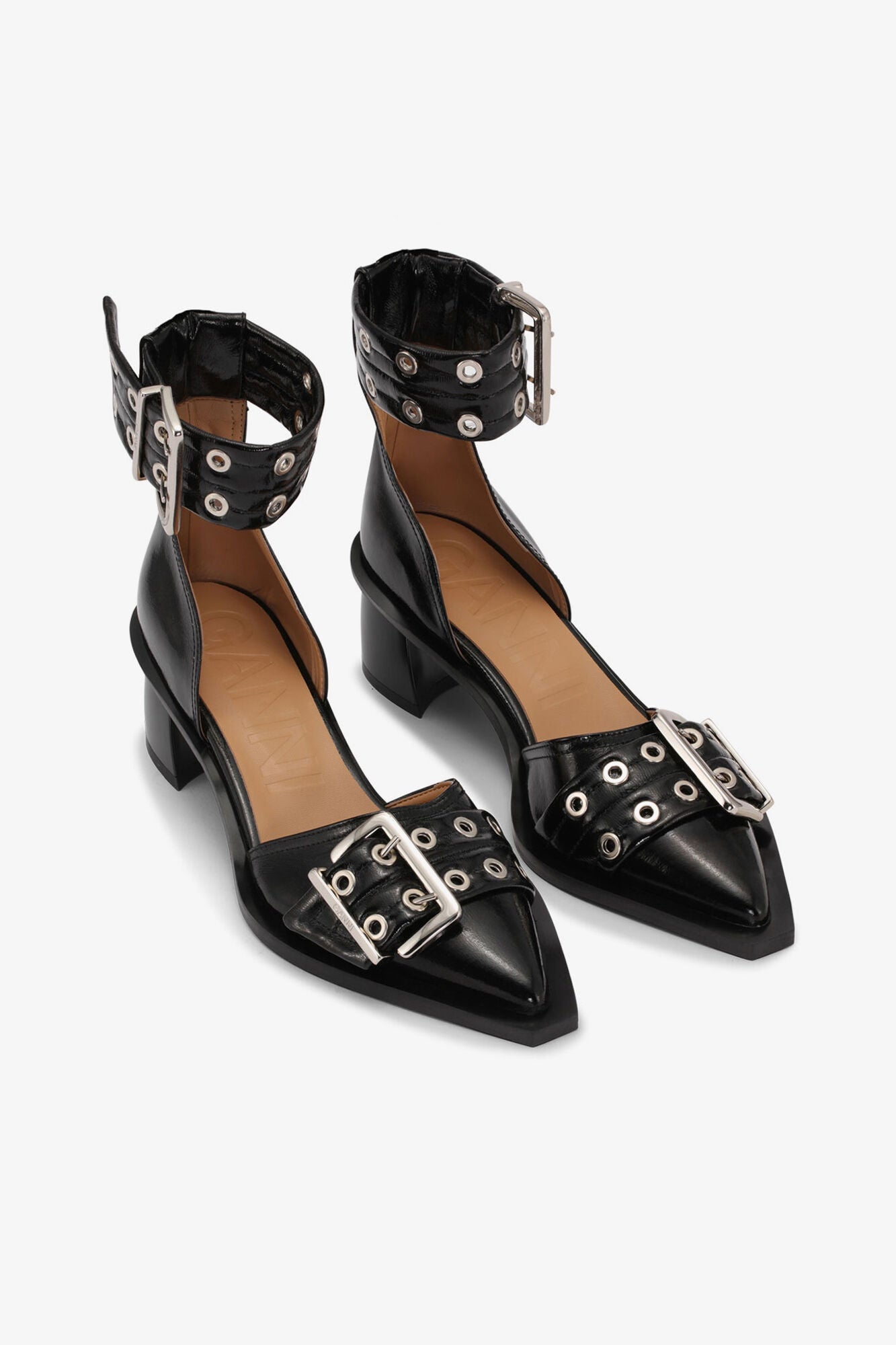 Feminine Buckle Open Cut Pumps | Black (V2)