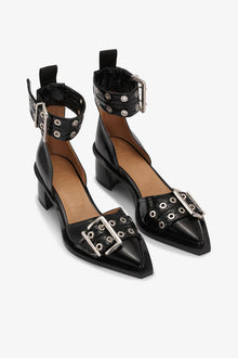 Feminine Buckle Open Cut Pumps | Black (V2)