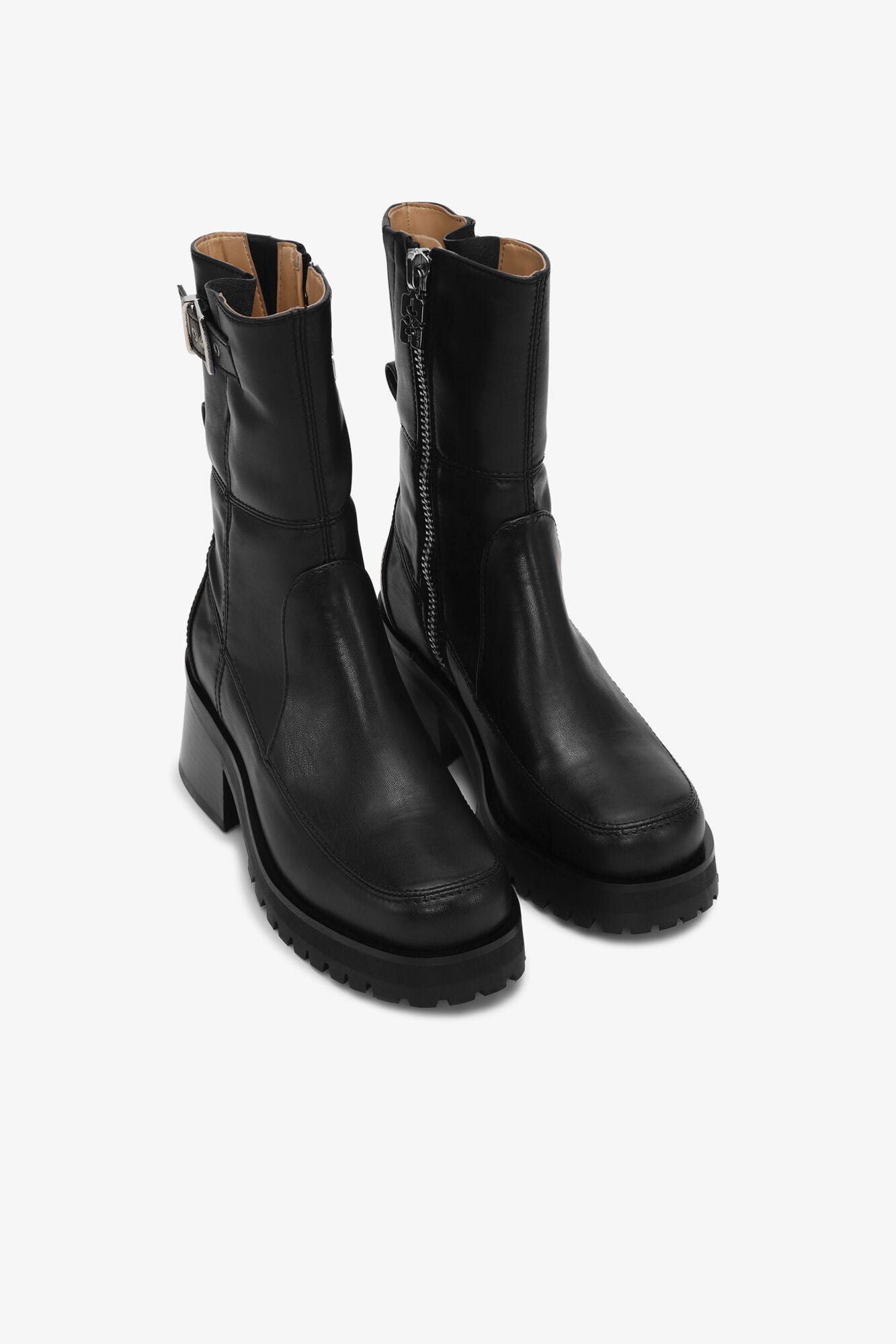 Feminine Buckle Platform Boots | Black