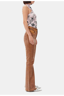 Flared Jeans in Brown Foil Denim | Cognac
