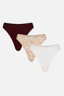 Cloud Cotton Thong | 3-Pack | Cream/Safari Print/Garnet