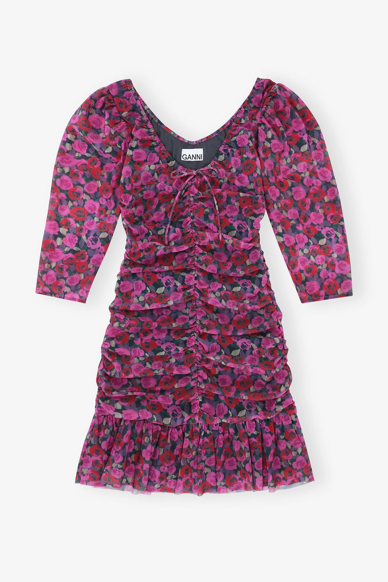Floral Mesh Flounce Ruched Mini Dress | Fiji Flower