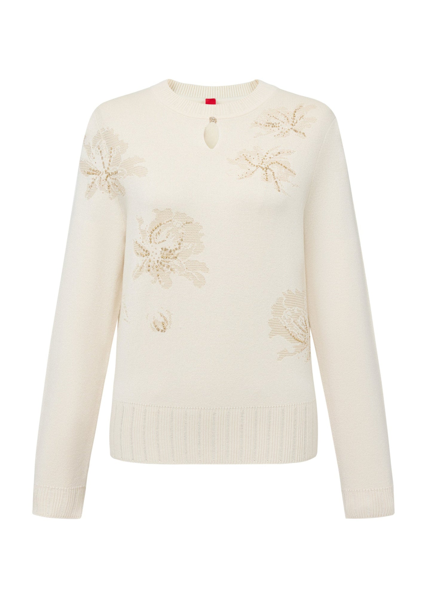 Floral Round-Neck Knit Sweater | Beige