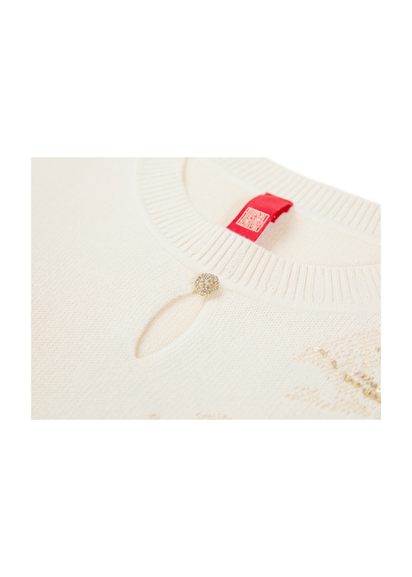 Floral Round-Neck Knit Sweater | Beige