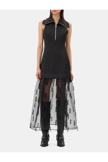 Fringed Organza Long Dress | Black