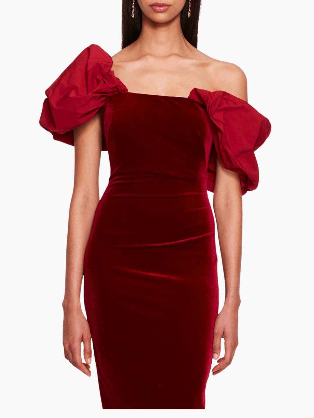 Velvet Asymmetrical Midi Dress | Burgundy