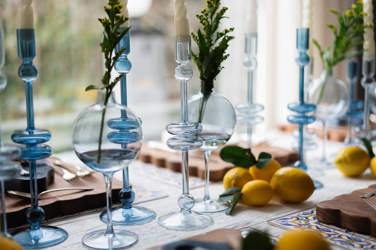 Glass Candlestick | Sapphire | Large | Set of 2
