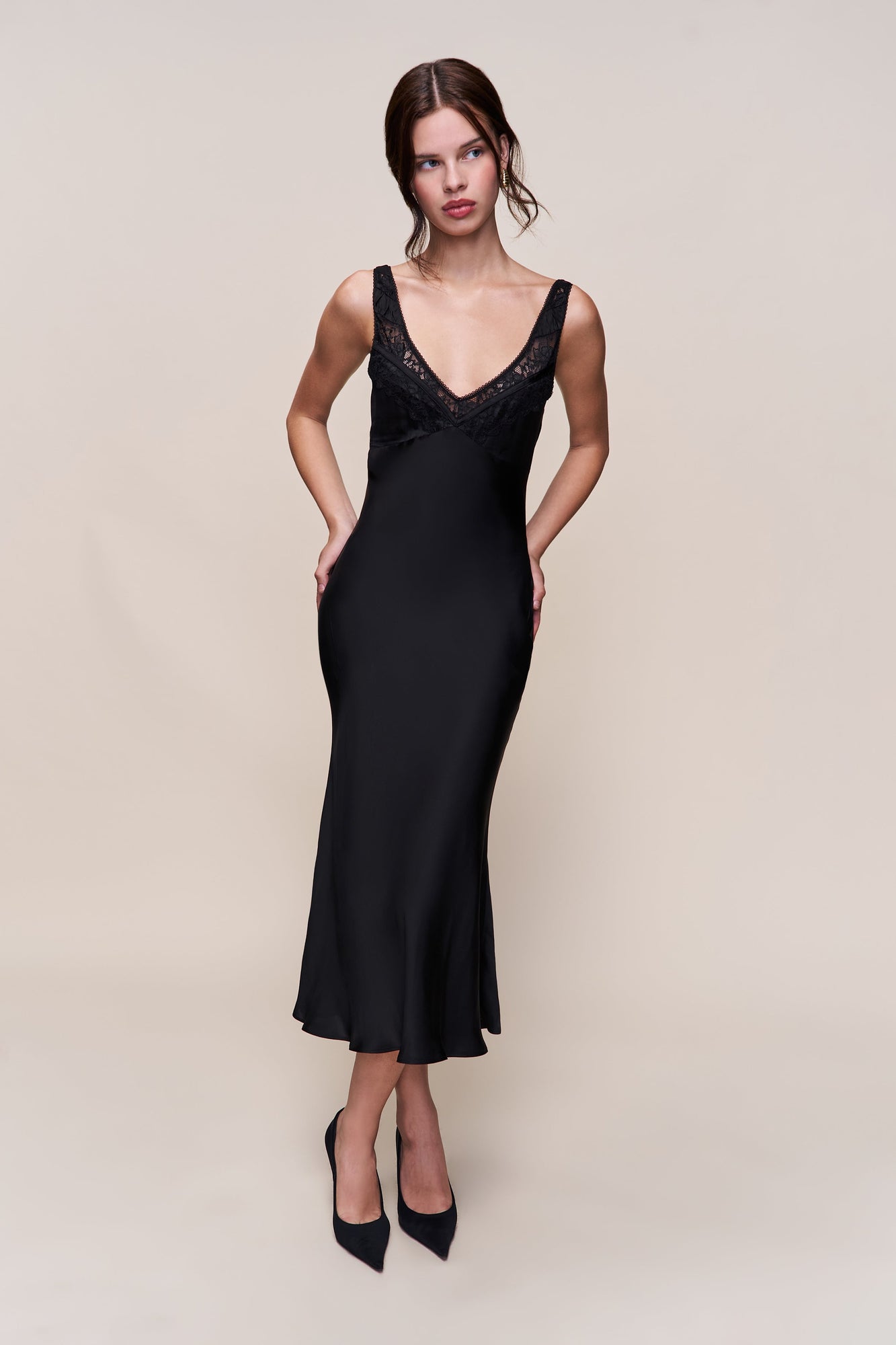 Womens | Scaosi Lace Detail Slip Dress | Black