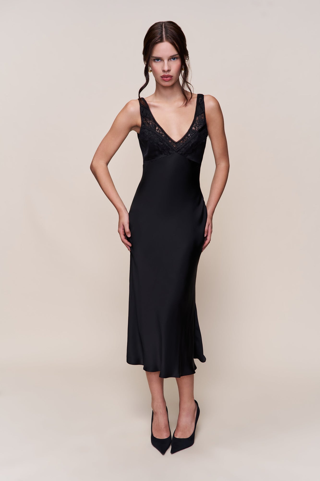 Womens | Scaosi Lace Detail Slip Dress | Black