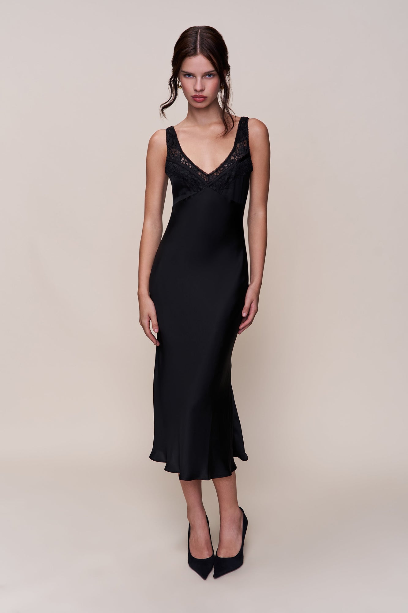 Womens | Scaosi Lace Detail Slip Dress | Black