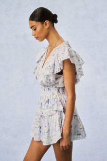 Gwen Heirloom Print Cotton Mini Dress | Whisper Blue